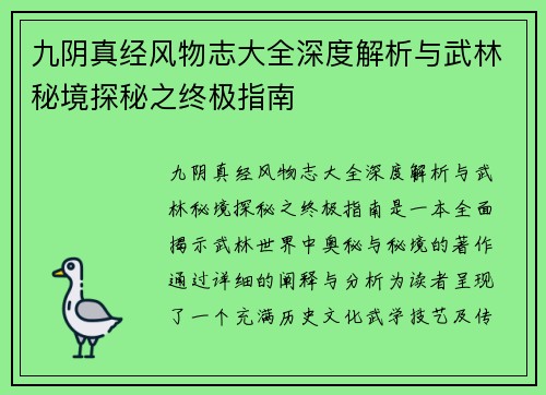 九阴真经风物志大全深度解析与武林秘境探秘之终极指南